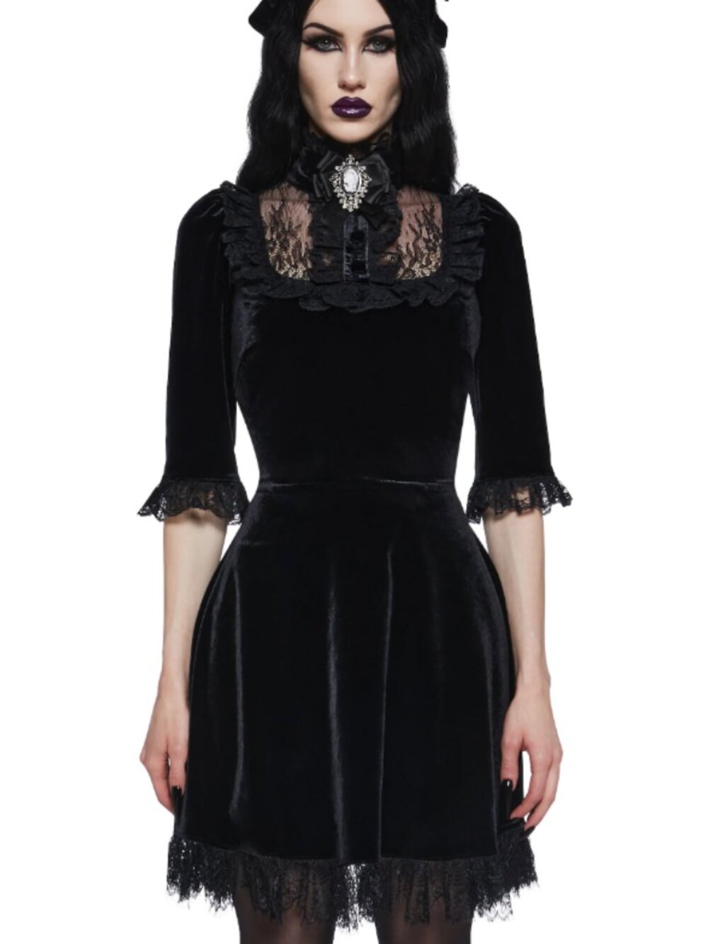 Widow Ladyhawke Velvet Cameo Mock Neck Goth Lolita Victorian Dress